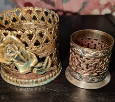 2 Vintage Vanity Makeup Items Hollywood Regency filigree gold floral motif