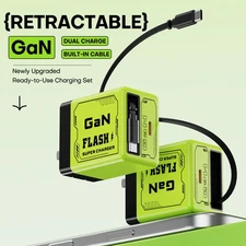 New GaN Fast Charger 120W Retractable 2 Ports Type-C Universal Device Compatible