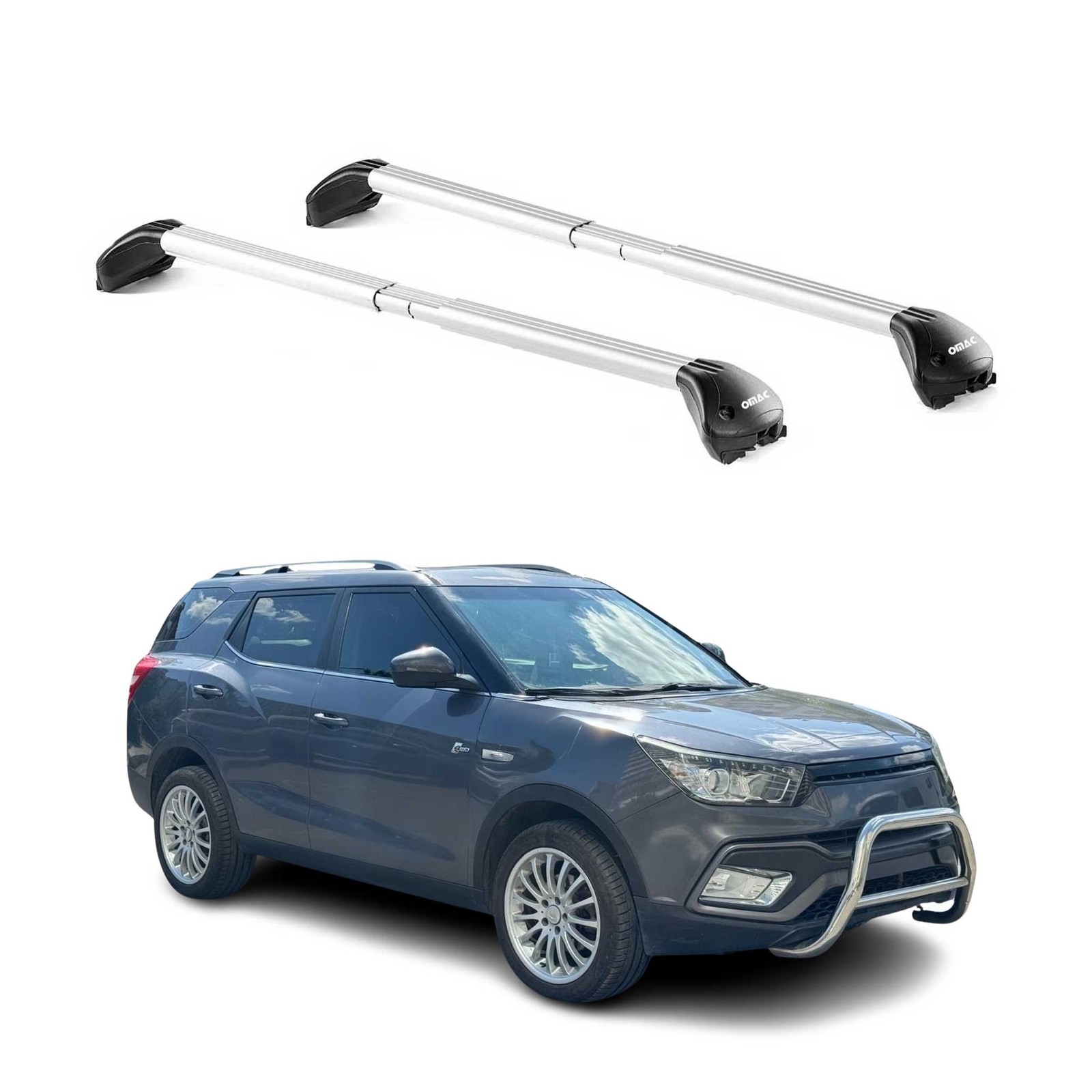 Barres de toit Ssangyong XLV 2016-2021 5 portes en aluminium gris argenté
