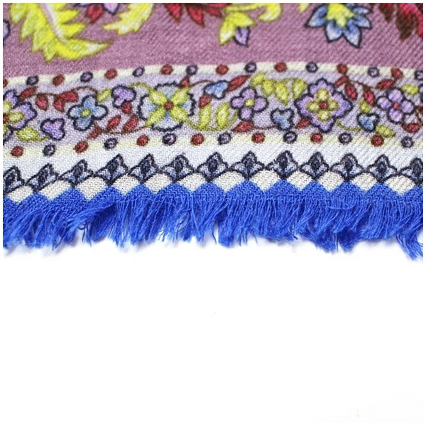 Etro Wool Silk Rectangular Stole Light Gray Flora… - image 5