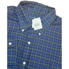 Ralph Lauren Mens Large Blue Green Plaid Button Down Shirt Long Sleeve NWT