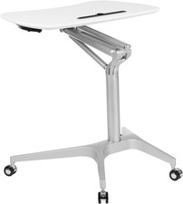 Mobile Height Adjustable Sit-Down, Stand-Up White Computer Ergonomic Desk