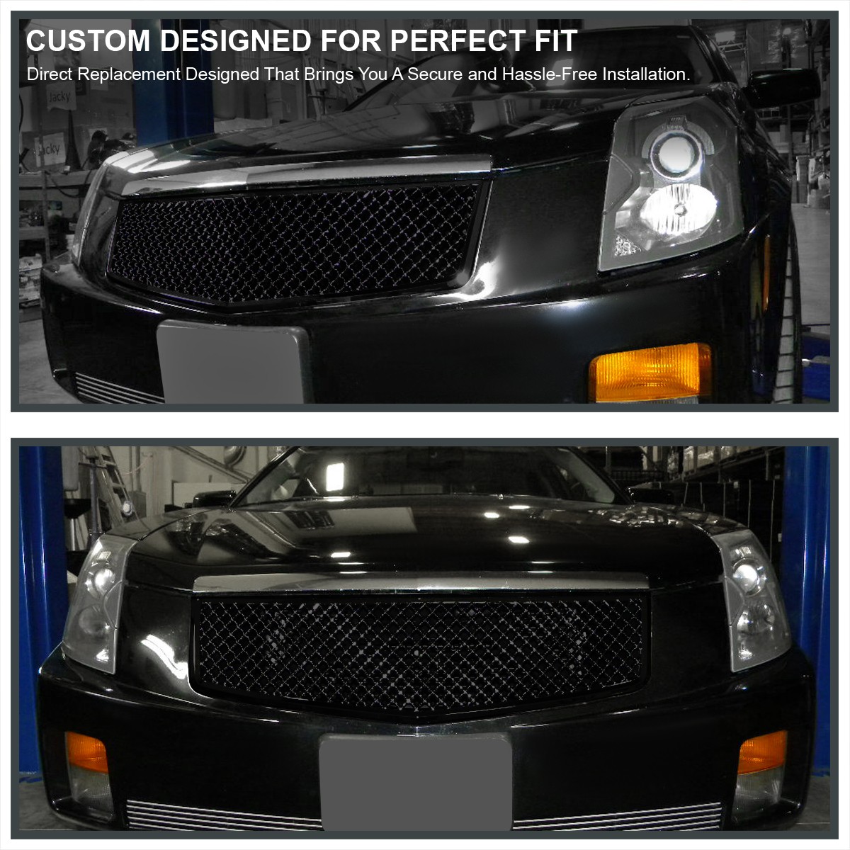 Fits 2003-2007 Cadillac CTS CTS-V Glossy Black Mesh Bumper Front