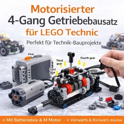 WISHIOT MOC Motorisierter 4-Gang Getriebebausatz für LEGO Technic M-Motor Batteriebox