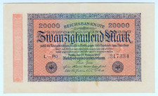 1923 Germany 20000 Mark 317334 Reichbanknote Paper Money Banknotes