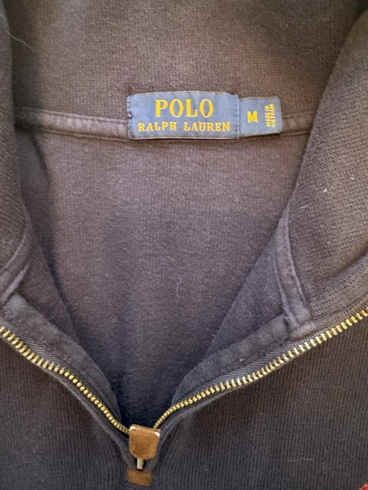 Pulôver POLO Ralph Lauren quarto de zíper M logotipo pônei vermelho marinho 1/4 zíper malha de algodão - Imagem 2 de 4