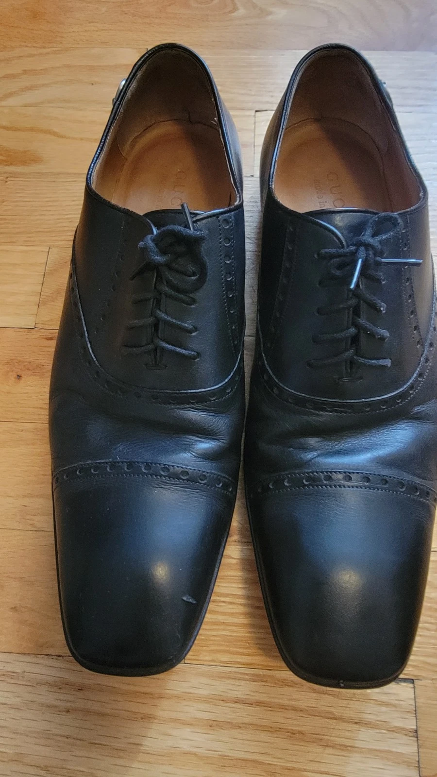 Scarpe eleganti Oxford Gucci uomo UK 10 5 nere in pelle con punta a cappuccio stringate