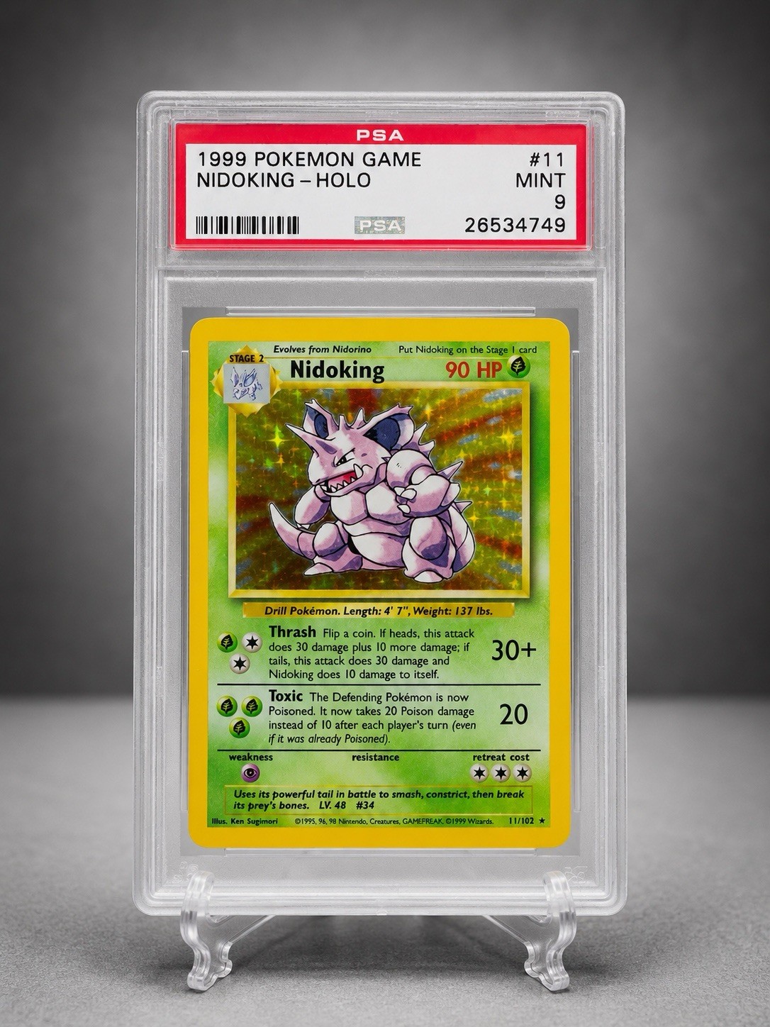PSA 9 1999 Pokémon Game Nidoking Holo #11/102 English Trading Card