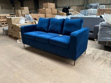 Matthew 3 Seater Blue Velvet Sofas - Compact Sofas CLEARANCE SALE FREE DELIVERY