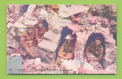 TOMMY ZU HAUSE IN DEUTSCHEN EINBAUMHÖHLEN.TAGESPOSTKARTE 1. WELTKRIEG POSTKARTE