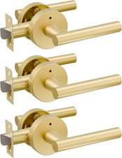 3 PACK Brushed Gold Door Handles Interior Heavy Duty Privacy Lever Round NEW