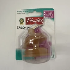 (1) Playtex Natural Action 2 Latex Nipples Fast Flow 3-6+ mos. Discontinued