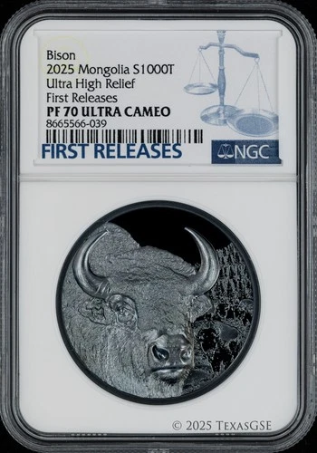 2025 Mongolia Wild - Bison 2oz Silver 1000Tog Black Proof NGC PF70 First Release