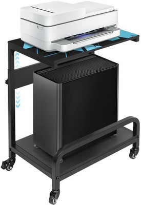 Height Adjustable CPU Tower Stand with Guard Rail - Compact 2 Tier Design, Blue