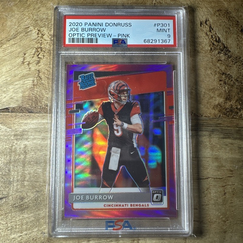 2020 PANINI DONRUSS JOE BURROW #P301 OPTIC PREVIEW PINK RATED ROOKIE PSA 9