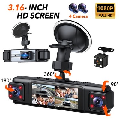 360° Dash Cam Front and Rear Inside,4 Channel Camera FHD 1080P Recorder G-Sensor