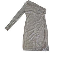 fashion house womens sequin dress gold one shoulder long sleeve size medium