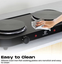 SUPERLEX Double Hot Plate 2000W Electric 2 Hob Cast Iron Black 5 Settings