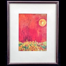 Vintage Jacob Pins Jerusalem in Red Judaica Israeli Jewish Framed Art Print