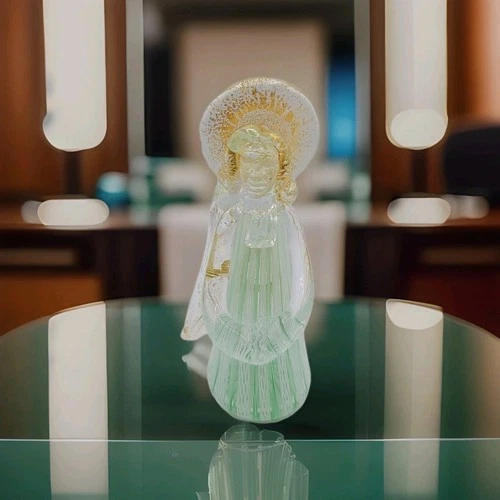 Vintage Murano Hand Blown Art Glass Angel Gold Flecks Zanfirico Latticino 4.5"