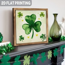 St. Patrick's Day Watercolor Shamrock Framed Wood Sign Green Clover Rustic Decor
