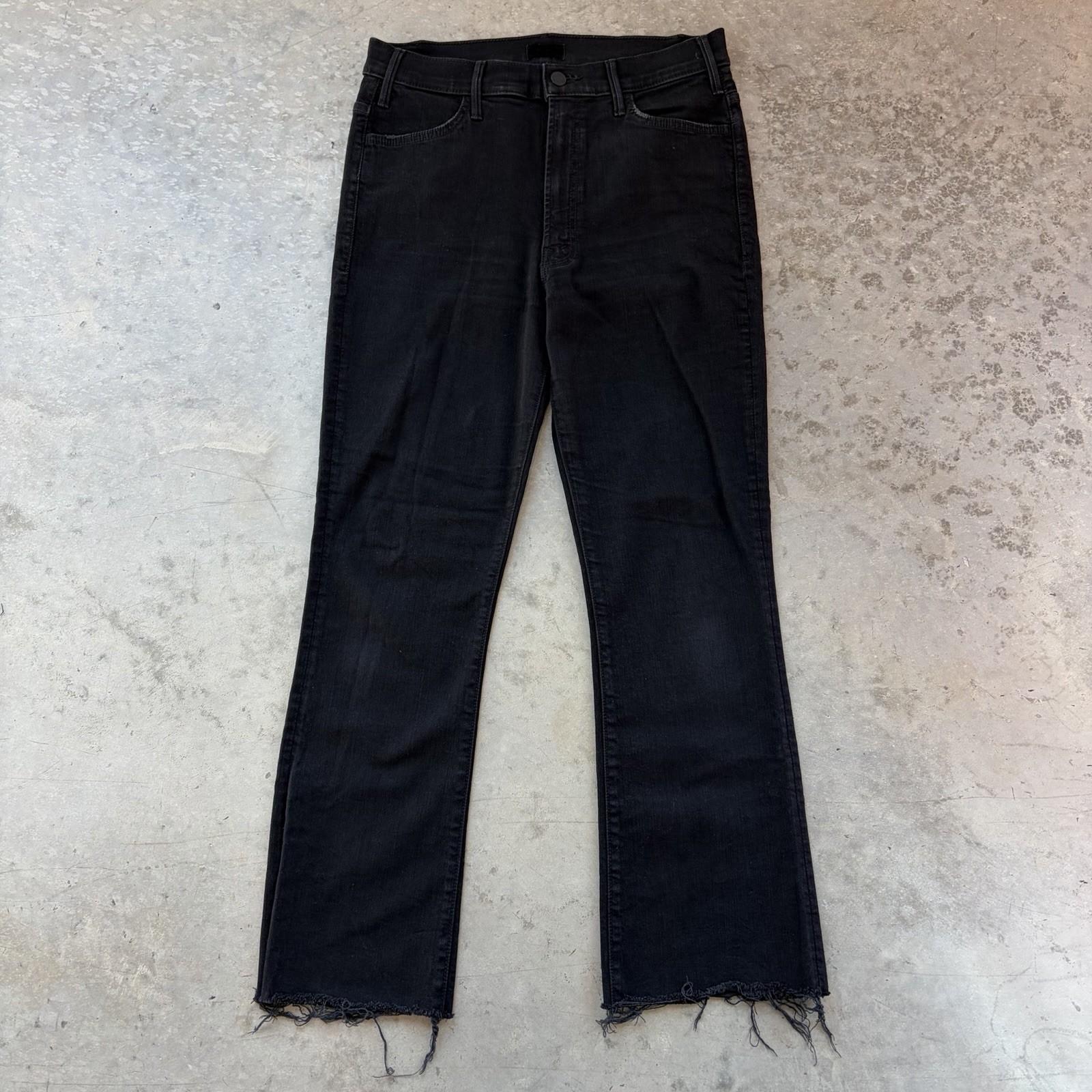 Mother The Hustle Ankle Fray Jeans Black Not Guilty High Rise Raw Hem Size 30x27