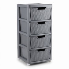 Large 4 Drawer Rattan Storage Unit Plastic Cabinet Tower Bathroom Bedroom