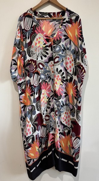 Foil Ladies Dress Sz 16 Multi Colour Maxi Short Sleeve Kaftan Light weight Beach