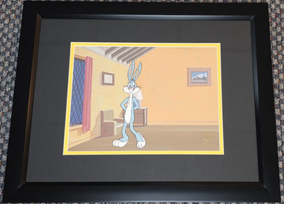 1990s BUGS BUNNY PRODUCTION ANIMATION CEL ON HAND PAINTED BACKGROUND COA & SEAL