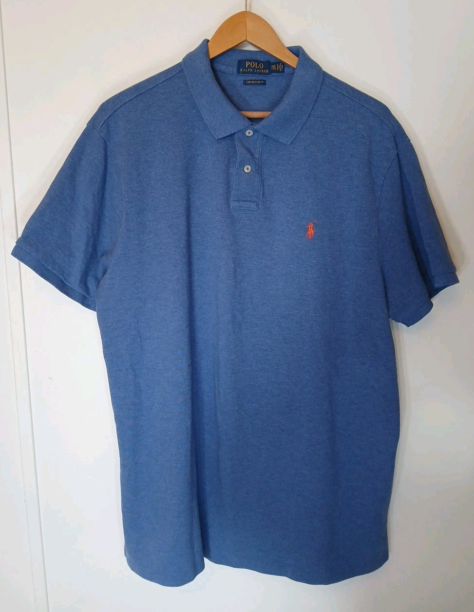 PONY POLO Ralph Luren camicia personalizzata slim fit XXL blu con frangia arancione