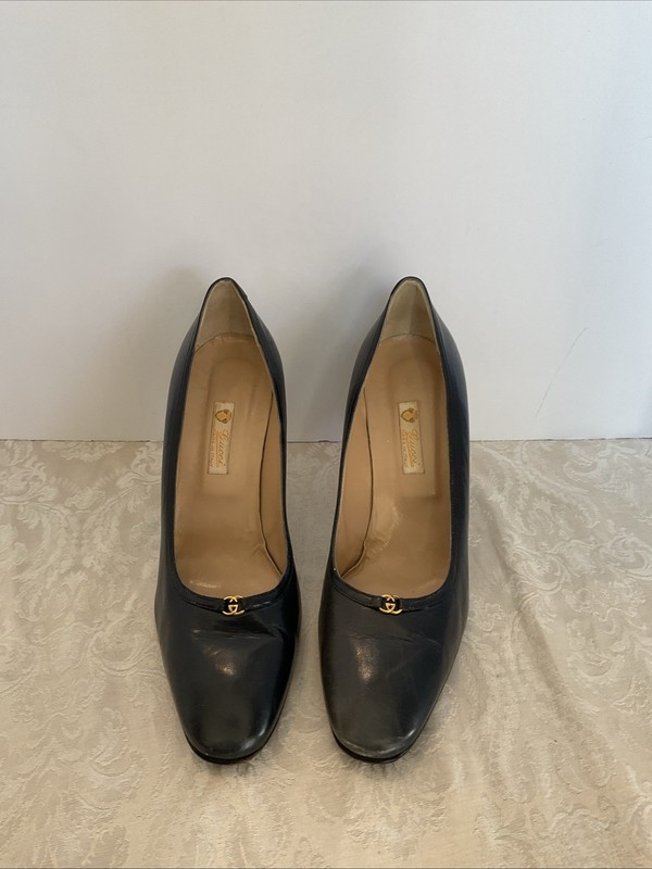 Vintage 80s GUCCI  Pumps/Heels BLUE Leather 38.5B Italy