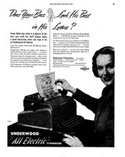 1949 Underwood All Electric Typewriter Single Page Print Ad thumbnail