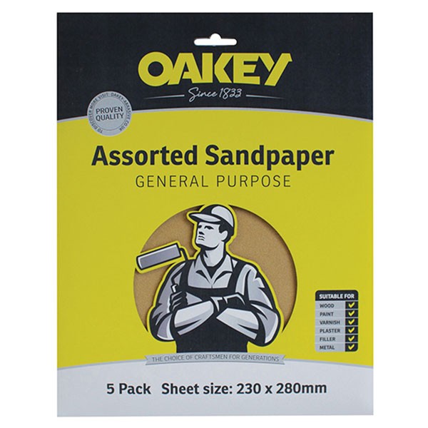 Oakey Glasspaper Sanding Sheets 230 x 280mm Coarse 50G (5)