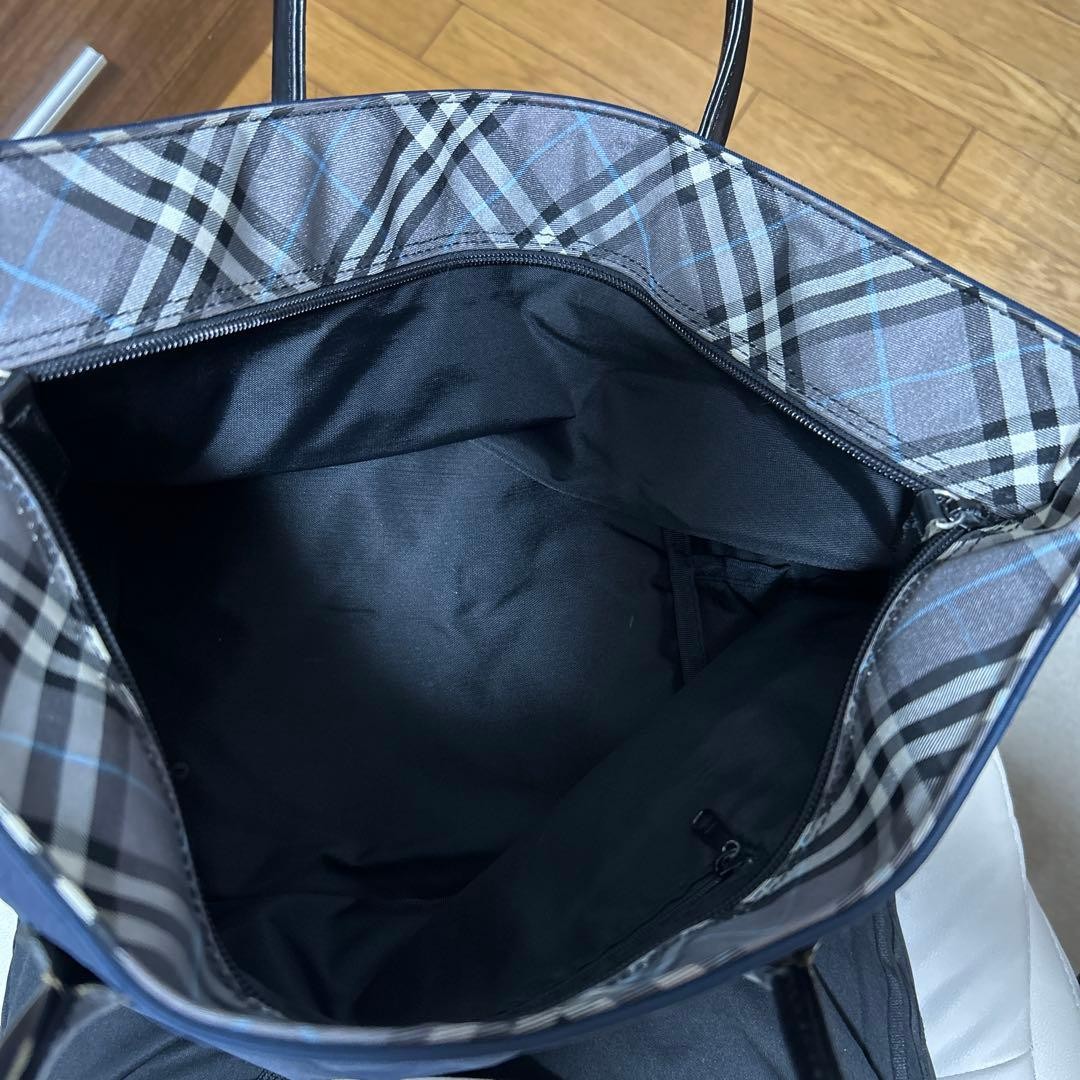 Burberry Blue Label Nylon Tote Bag Navy Check Leather Trim Handbag Bag New thumbnail 23