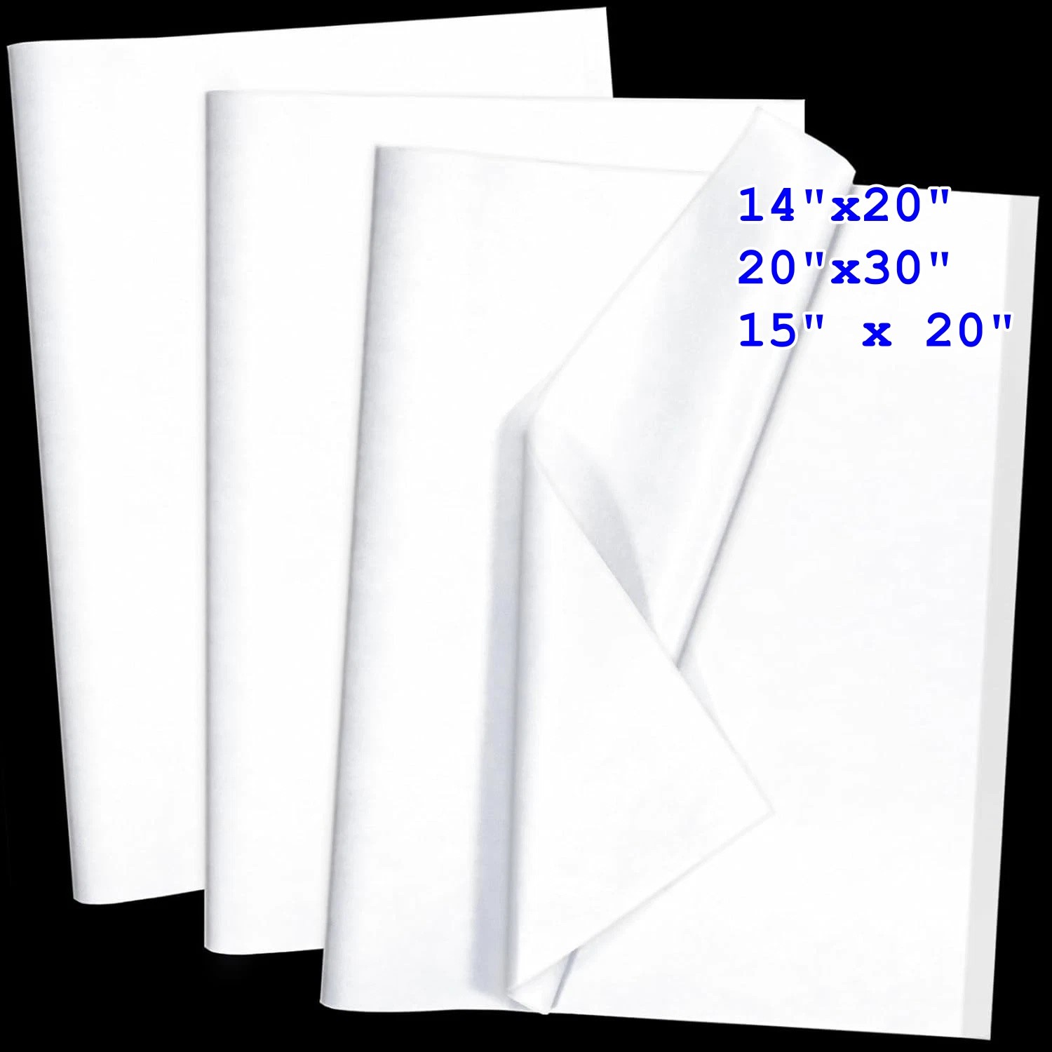 500 Sheets White Tissue Paper Bulk Multi-Size Acid-Free for Shipping Void Fill