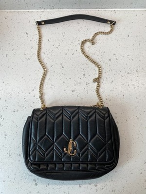 JIMMY CHOO Schultertasche schwarz Leder Kettenhenkel Klappe Einheitsgröße