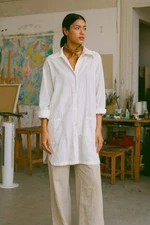Long White Button-Up Womens M Oversized 100 Cotton Capsule Artsy Kathy Ireland