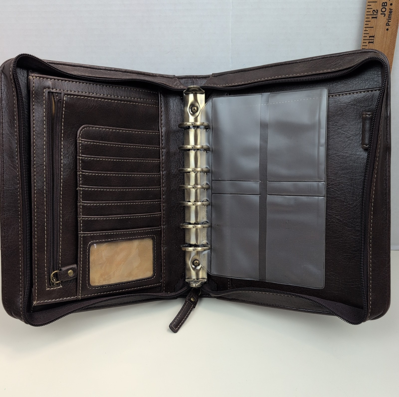 Franklin Covey Zip Around Planner Binder Organizer Faux Leather Brown Agenda 