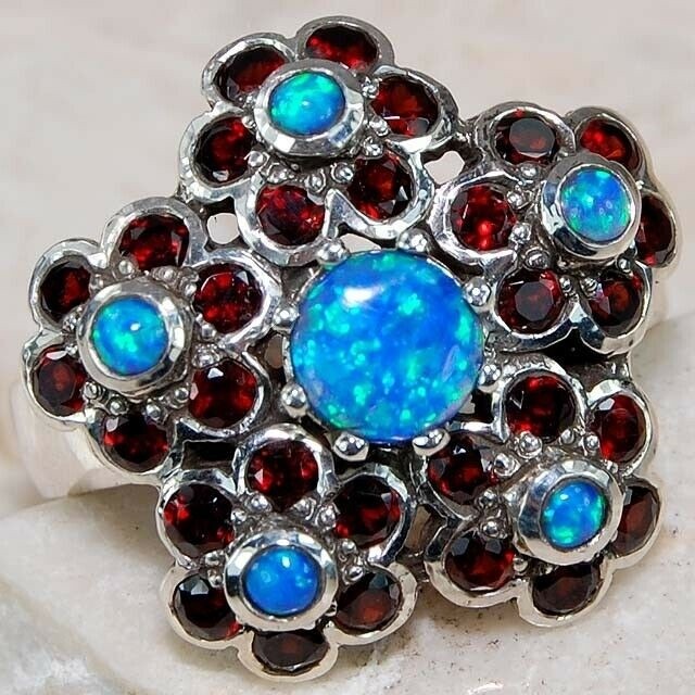 2CT  Fire Garnet 925 Solid Sterling Silver Filigree Ring Sz 6 F5-2