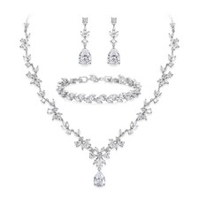 Gorgeous Wedding Jewelry Set for Women Bridal Cubic Zirconia Marquise Teardro...