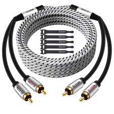 Elecan Premium RCA Cable 20 Ft (Hi-Fi Sound-16 AWG-Shielded) 2 Male 20FT 