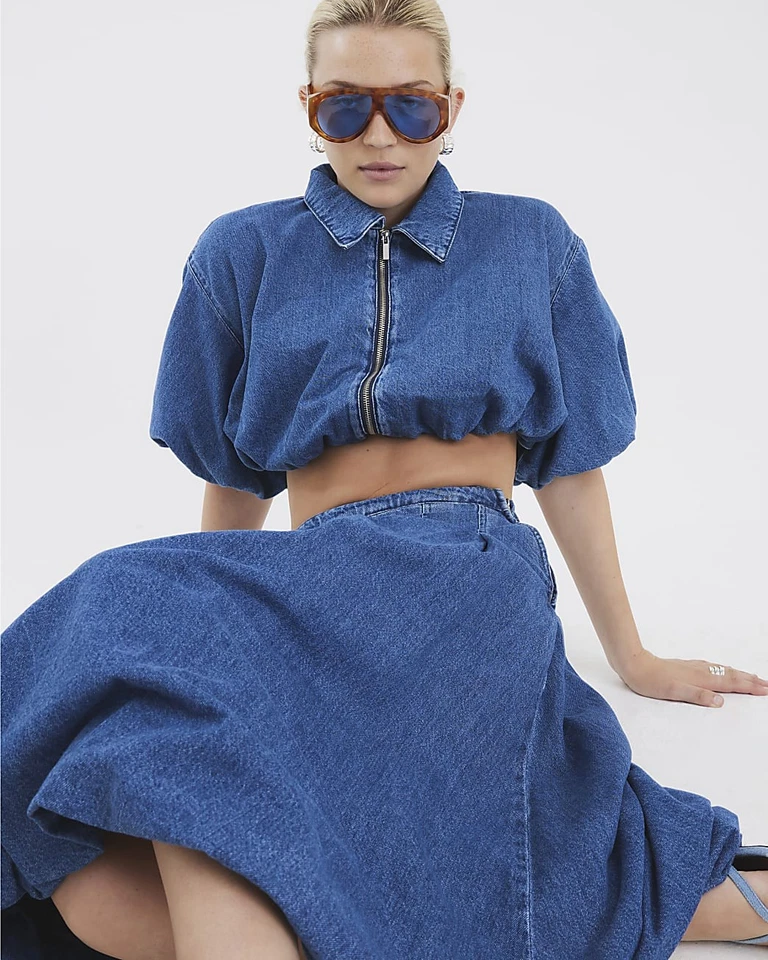 River Island Womens Blue Denim Short sleeved Shirt Size 12