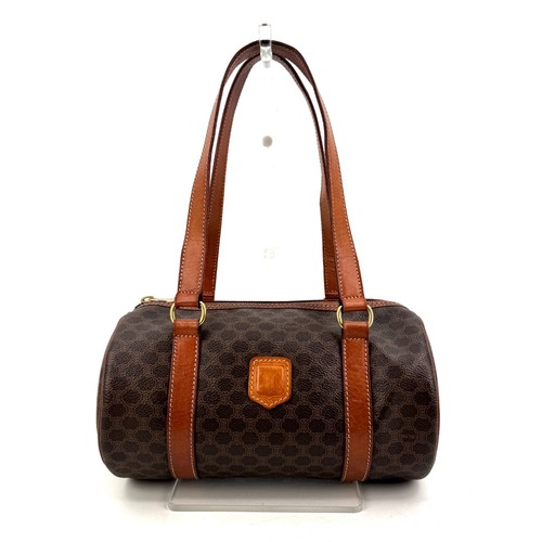 CELINE Macadam Leather PVC Hand Mini Boston Bag Brown Auth