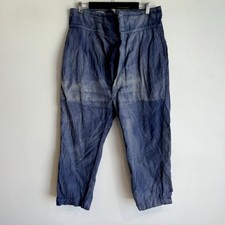 Vintage 1930s French Blue Patchwork Moleskin Pants Workwear Buckle back