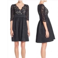 Eliza J Lace Faille Black Scalloped Fit & Flair Cocktail Dress Size 6