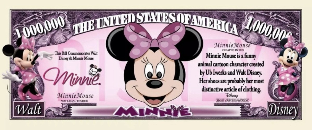 【ディズニー】ミニーマウス　ノベルティ　ドル紙幣 Pack of 5 Disney's Minnie Mouse Dollars 1 Million Collectible