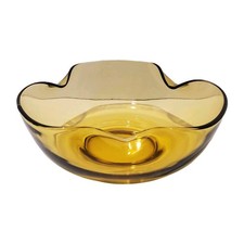 Vintage Mcm Folded Edge Amber Glass Serving Bowl 9.25d Chip Bowl Anchor Hocking