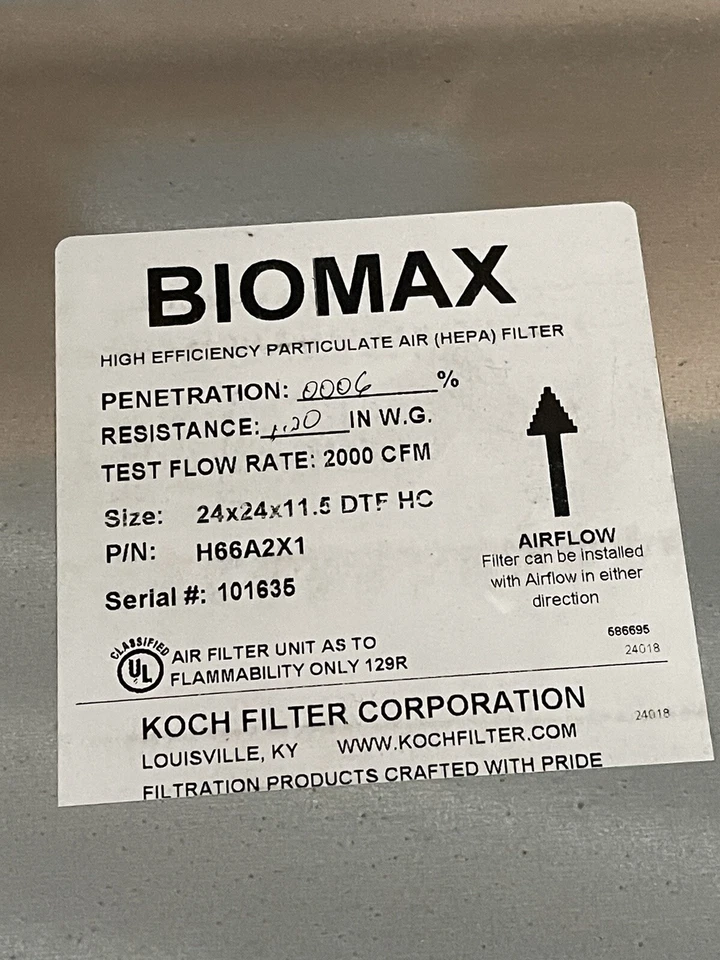 KOCH HEPA H64A2X1 Air Filter, Galv, 24 x 24 x 11-1/2"HC BIOMAX DTF - Image 2 of 4