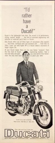 1965 Ducati Motorcycle Italy Race-Proven Alloy Engines Monza Jr Vintage Print Ad