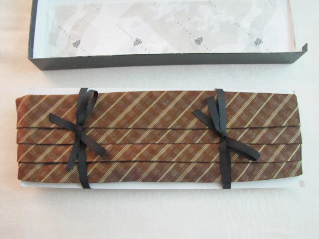 Robert Talbott Protocolo Ajustable Dorado Marrón Faja y Pajarita Conjunto Caja NUEVO Foto 4 de 4